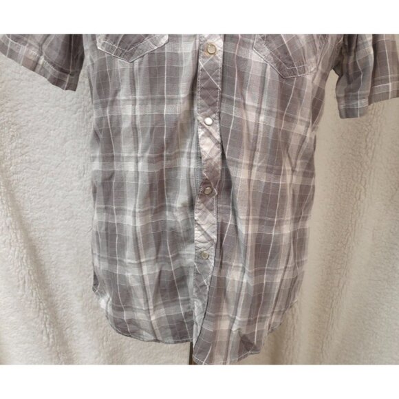 HELIX Mens Large Grey Plaid Short Sleeve Pearl Snap Western Cowboy Shirt - Picture 4 of 11